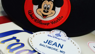 Jean's disney name tag and Mickey ears