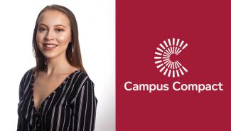 Headshot of student Jolisse Gray and Campus Compact logo